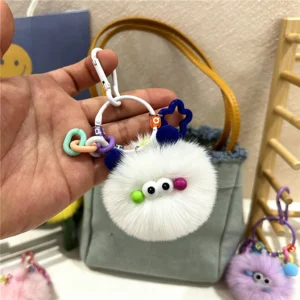 Kawaii Fluffy Monster Keychain, Pom Pom Bag Charm, Cartoon Toy Pendant