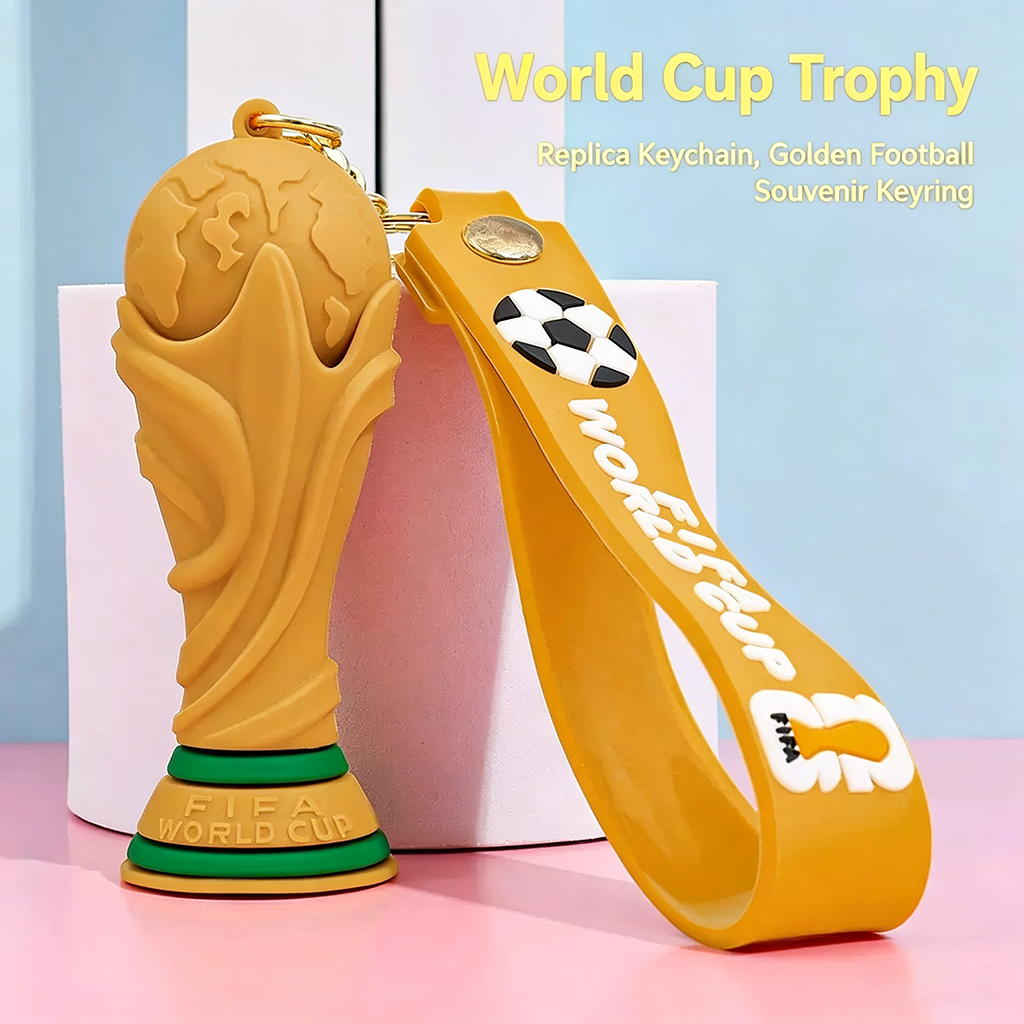 Silicone World Cup Trophy Keychain, Golden Football Souvenir Pendant - Image 2